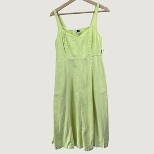 old navy green linen dress Old Navy Women's Fit & Flare Sleeveless Linen-Blend Midi Dress - Green